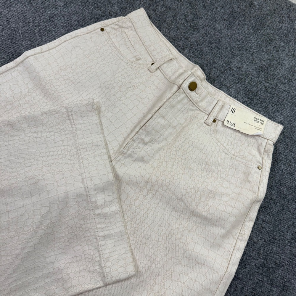 a.n.a Pants Size 10 31L Cream Croc Print High Rise‎ Wide Leg NWT Women's